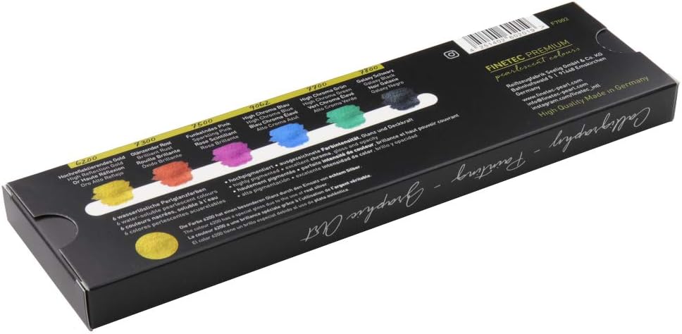 Finetec F7002 Metallfarbkasten, 6 deckende Premium Perlglanzfarben „High Chroma“, 6 Farben, 6 Stück