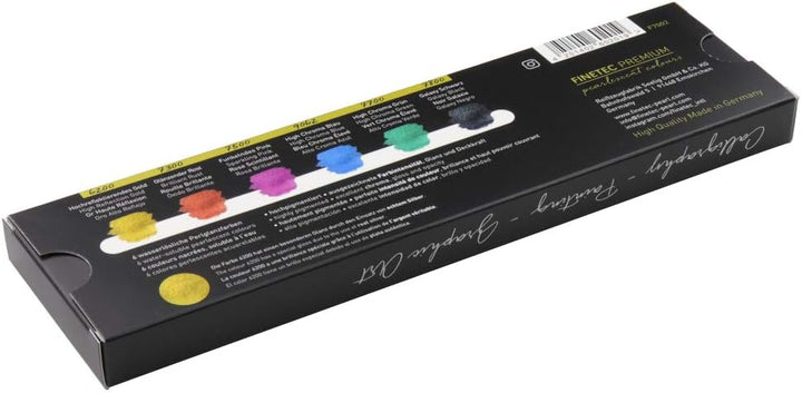 Finetec F7002 Metallfarbkasten, 6 deckende Premium Perlglanzfarben „High Chroma“, 6 Farben, 6 Stück