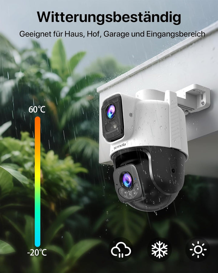 Tenda Kamera Überwachung Aussen, 3MP+3MP Dual Objektiv Überwachungskamera Aussen, IP65 AussenSicherh