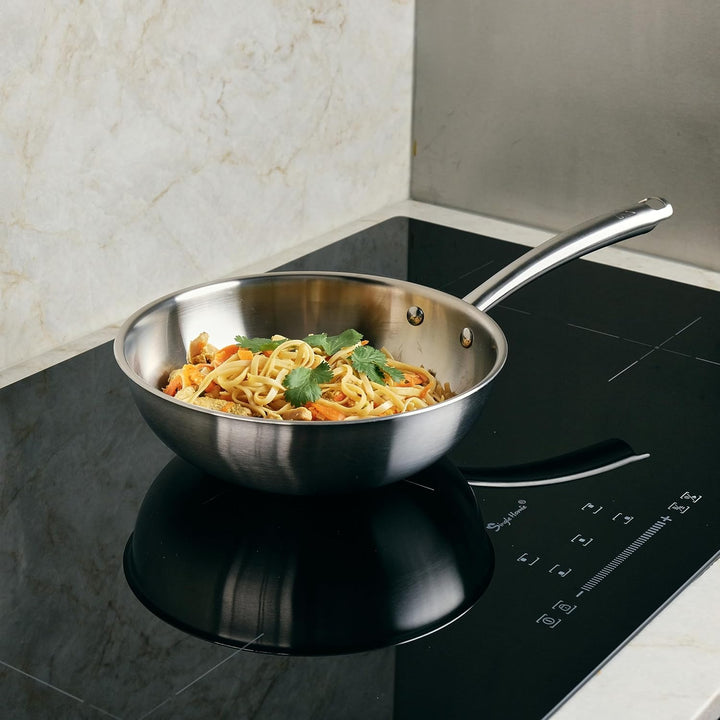 KAMBERG - Wok Ø 28 cm aus Edelstahl 18/10 Triply – ohne PFAS – Deckel inklusive – für alle Herde, au