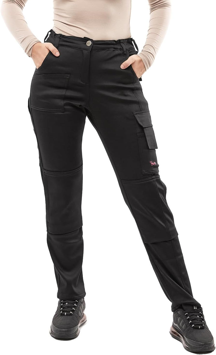 strongAnt Damen Arbeitshose komplett Stretch für Frauen Bundhose mit Kniepolstertaschen Schwarz Grau