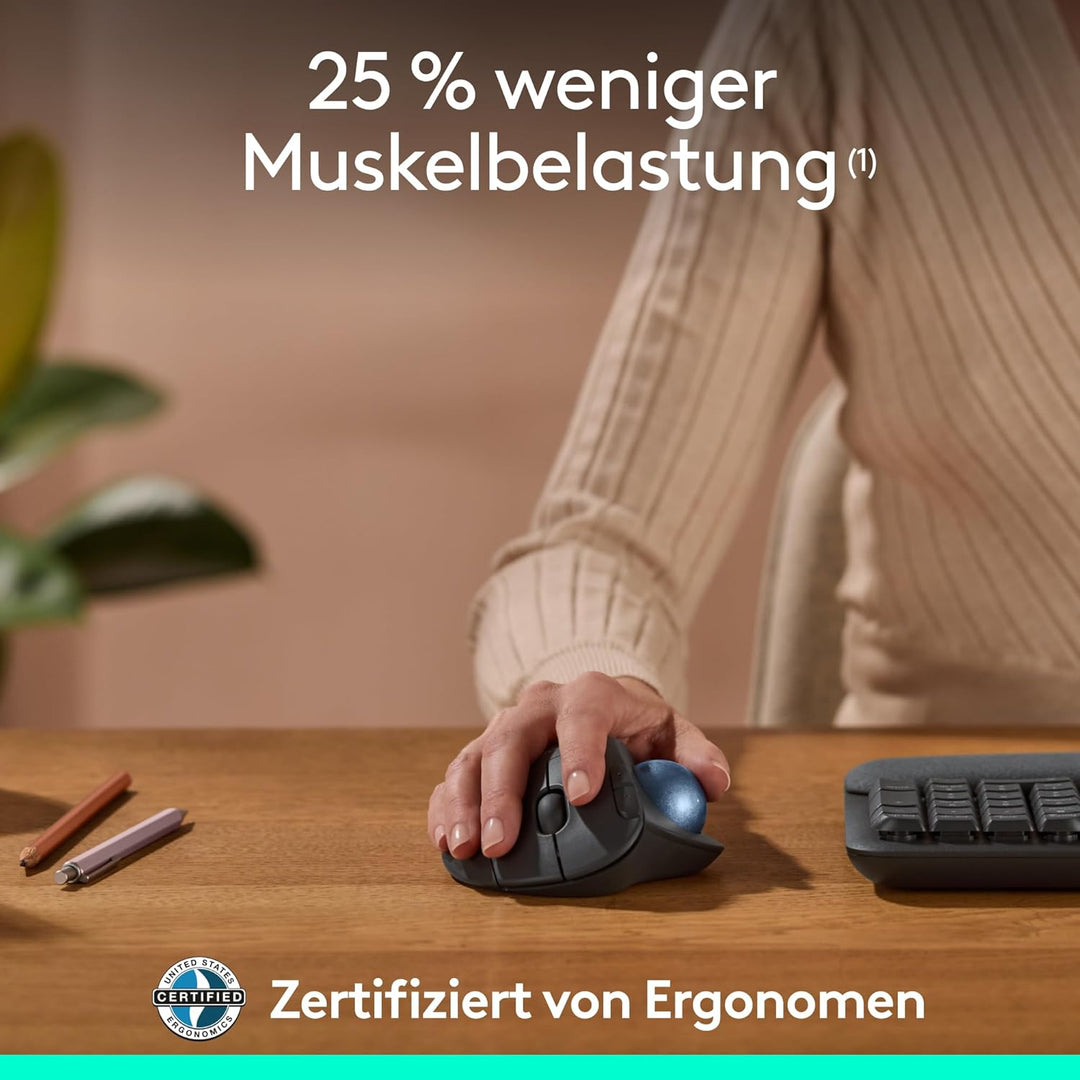 Logitech ERGO M575S kabellose Trackball-Maus, kabellose ergonomische Maus mit Bluetooth und verschlü