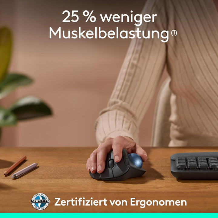 Logitech ERGO M575S kabellose Trackball-Maus, kabellose ergonomische Maus mit Bluetooth und verschlü