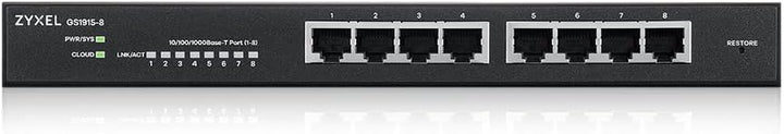 Zyxel GS1915-8, 8-Port GbE Smart hybrid Mode Switch, standalone or NebulaFlex Cloud, Desktop, fanles