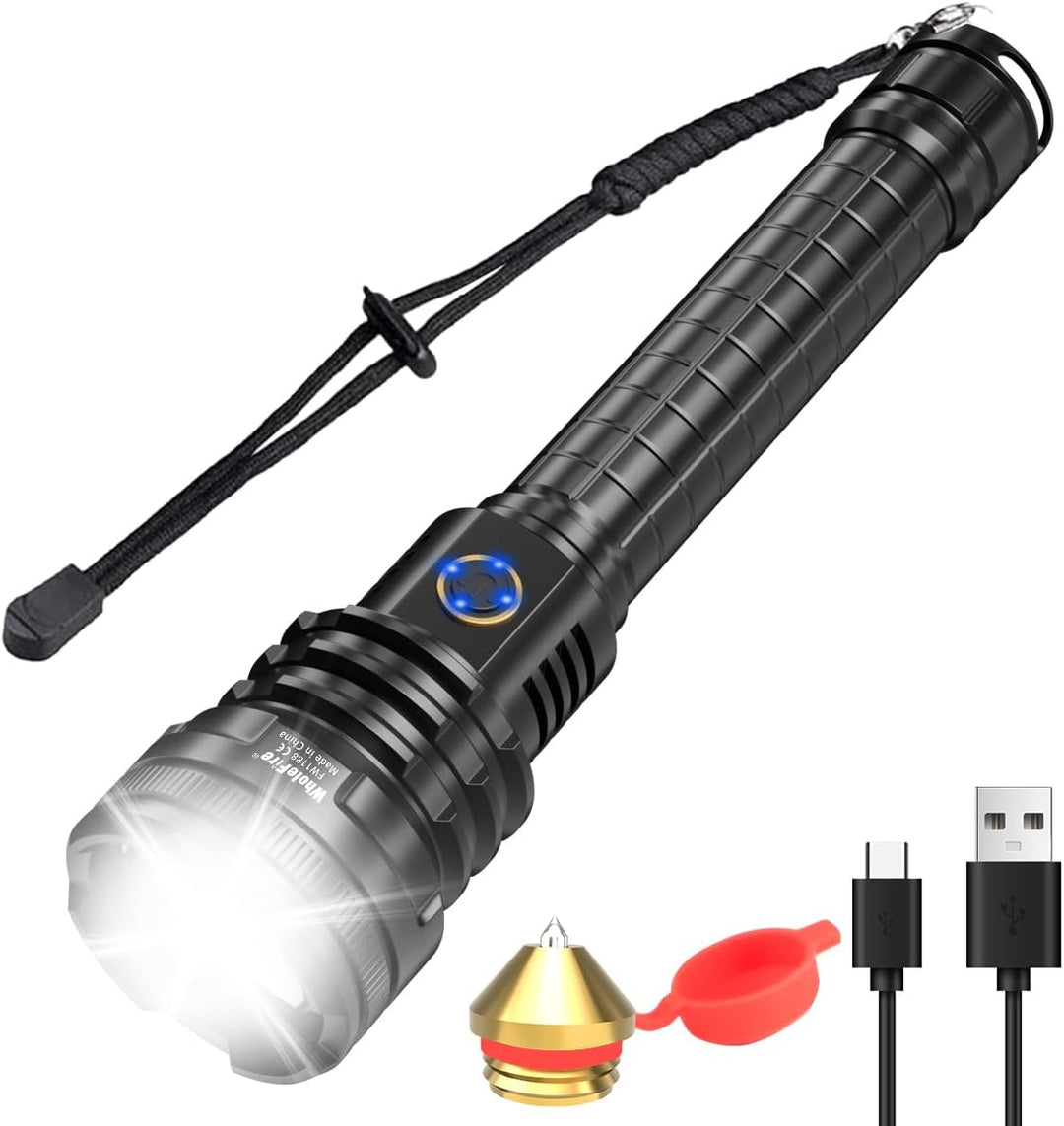 LED Taschenlampe Extrem Hell 90000 Lumens XHP90 USB Wiederaufladbar mit Batterieanzeige, 5 Modi wass