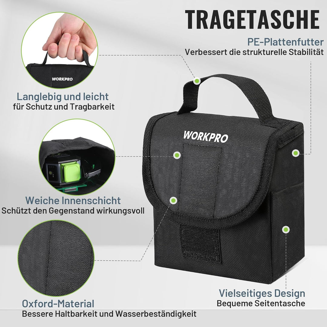 WORKPRO 360° Laserwasserwaage mit Stativ, 30 m Grüner Kreuzlinienlaser, Horizontal/Vertikal/Kreuzlin