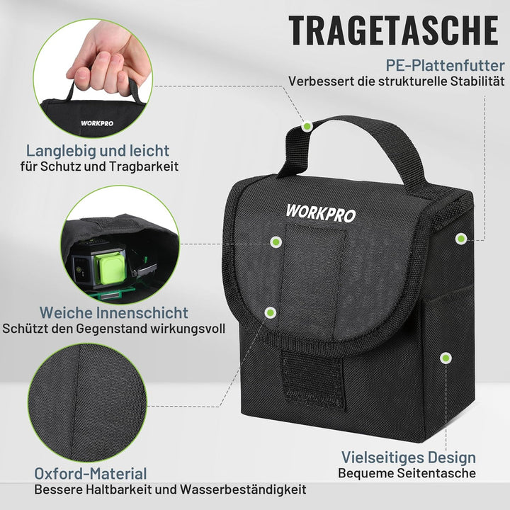 WORKPRO 360° Laserwasserwaage mit Stativ, 30 m Grüner Kreuzlinienlaser, Horizontal/Vertikal/Kreuzlin