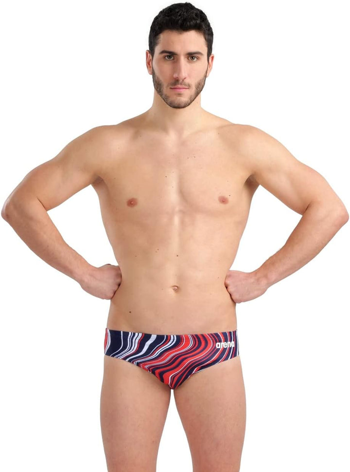 ARENA Herren Men's Swim Briefs Marbled Badehosen Slip (1er Pack) 4 Navy-red Multi, 4 Navy-red Multi