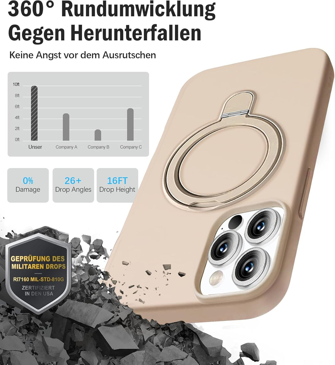 Handyhülle für iPhone 16 Pro Max Hülle mit 2 Stück Schutzfolie, Silikon Case mit Magnetisch Ring Stä