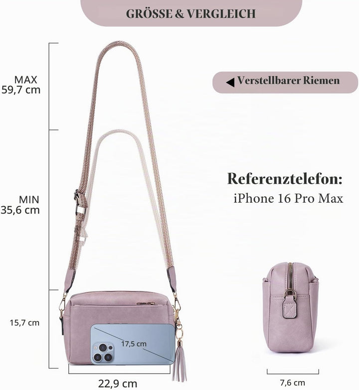 Roulens Damen Handy Umhängetasche,Veganem Leder Crossbody Schultertasche,Breiter Riemen Abendtasche