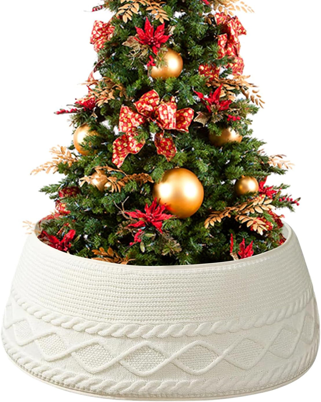 Weihnachtsbaumring Für Künstliche Bäume, Cremefarbener Gestrickter Weihnachtsbaumkragen, Cremefarben