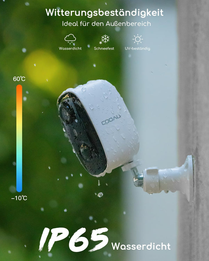 COOAU 2 Stück Akku Überwachungskamera Aussen - 2K WLAN Kabellose Kamera Überwachung Innen mit Farbig