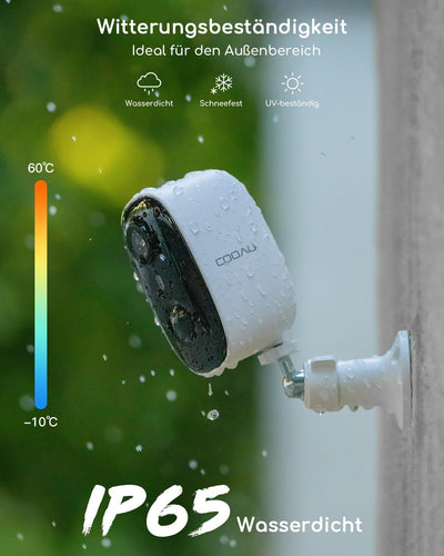 2022 Upgraded COOAU 2K Überwachungskamera WLAN Aussen/Innen, Akku Kabellos Wiederaufladbare IP Kamer