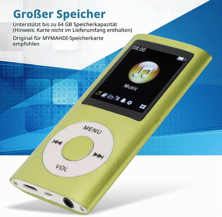 Yctze MP3/MP4-Player, Tragbarer Musikplayer mit Kopfhörer, 1,8-Zoll-HD-Bildschirm, Unterstützt Bis z