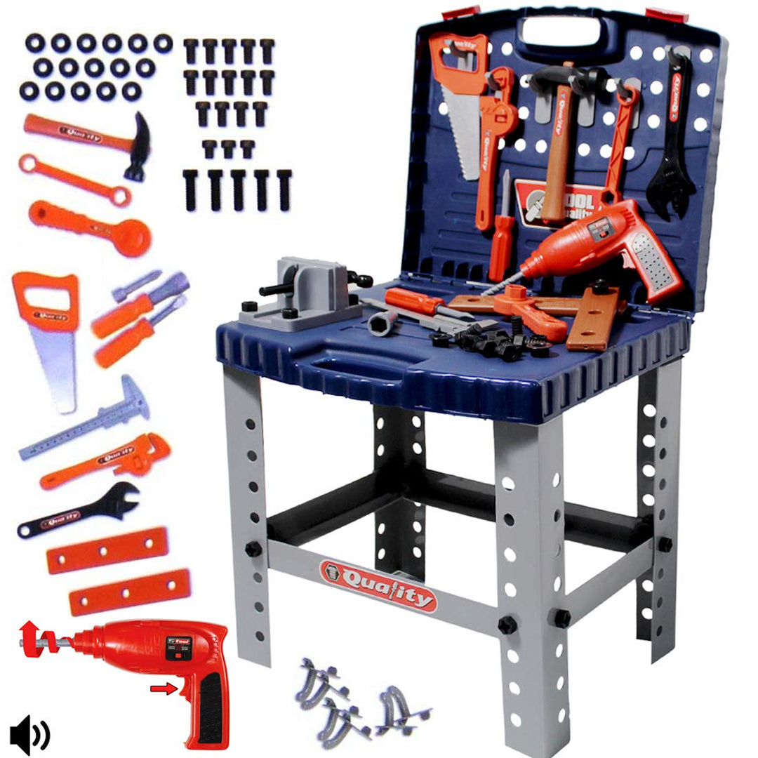 deAO Werkstatt und Werkzeug Carrycase Spielset Mechaniker Werkbank mit Klapp-Design beinhaltet mehre