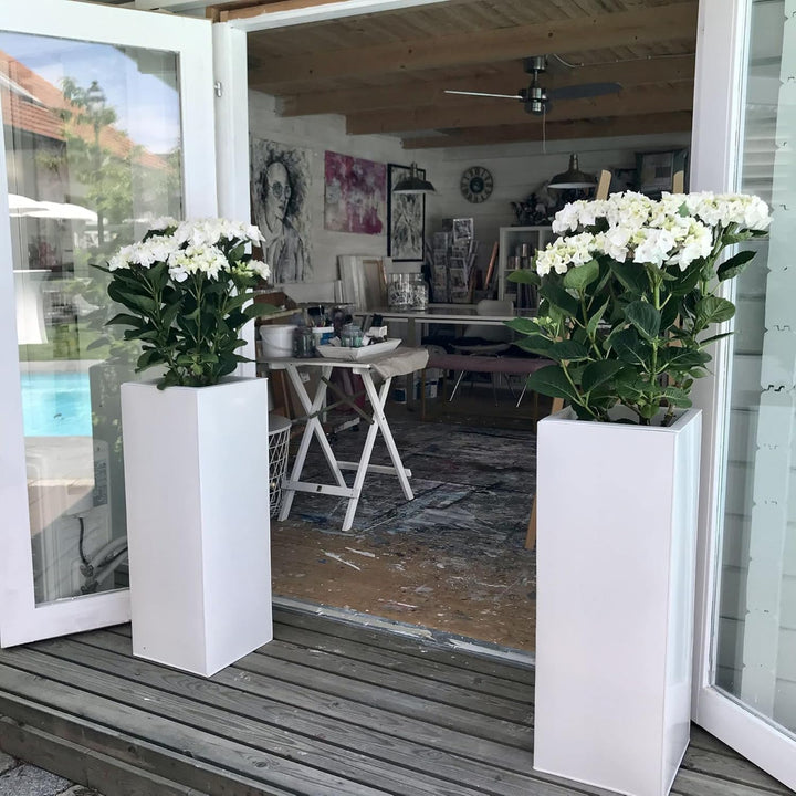 Einzel Zink Blumenkübel "Block" 80 cm, Weiss, inkl. Bewässerungsystem, 80x29x29