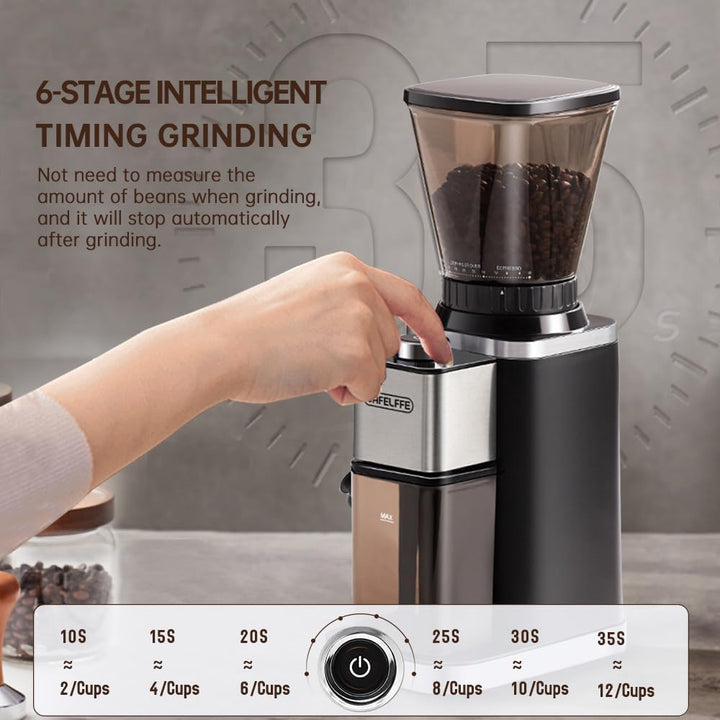 Cafelffe MK-301 Kaffeemühle mit konischem Mahlwerk – Elektrische automatische Bohnenmühle mit 420 Ma