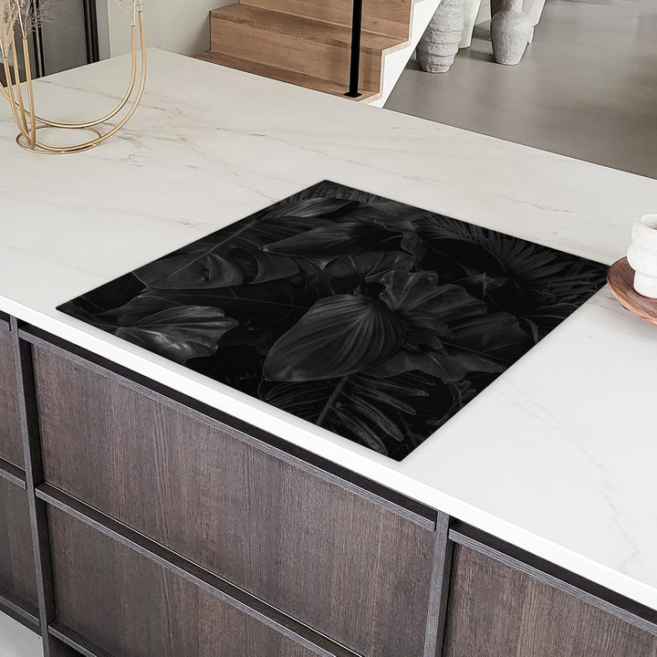 KitchenYeah© Herdabdeckplatte Einteilig Ceranfeld Abdeckplatte Blätter - Dunkel 78L x 78B cm, Blätte