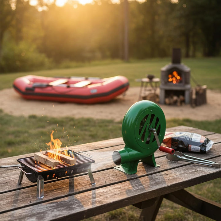 Forge Blower BBQ Fan & Fire Blower, 8W Portable Hand Crank for Outdoor Grilling, Fireplace, Forge, C