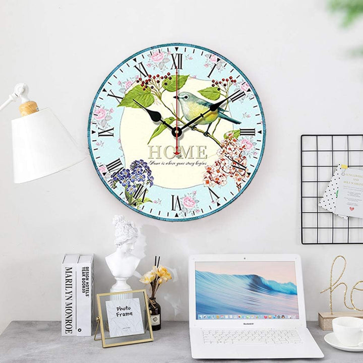 SWHONG Shabby Chic Vogel Wanduhr für Wohnzimmer Schlafzimmer Küche Wohnkultur, Holz Silent Home Wand