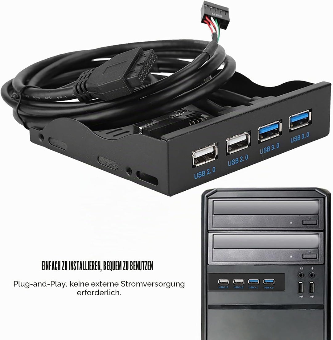 ASHATA USB 3.0 Frontpanel Adapter - Hochgeschwindigkeits-Multifunktions-Hub Mit 4 Ports (USB 3.0 + 2