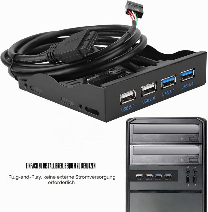 ASHATA USB 3.0 Frontpanel Adapter - Hochgeschwindigkeits-Multifunktions-Hub Mit 4 Ports (USB 3.0 + 2