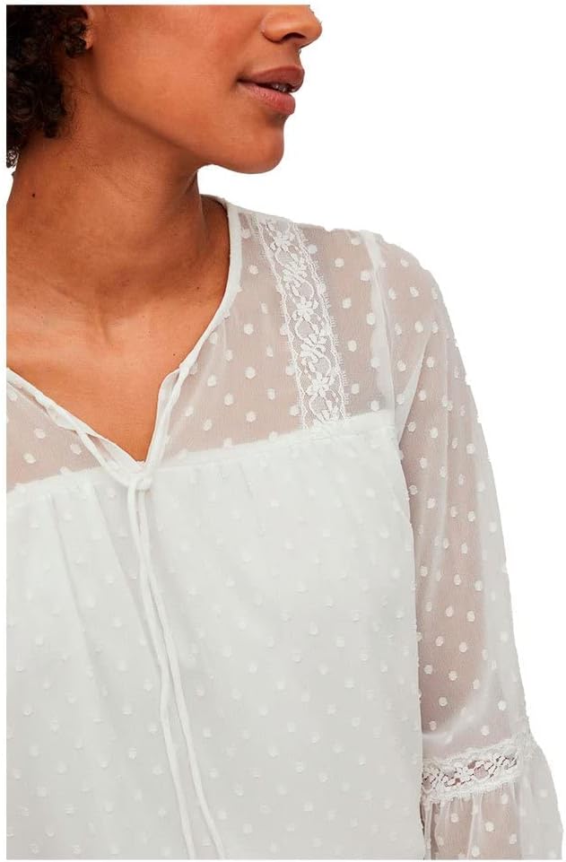 Vila Damen Viedee L/S Top/Su-Noos Bluse 36 Snow White, 36 Snow White