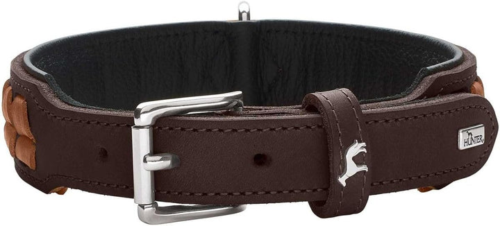 HUNTER EL PASO Hundehalsband, Leder, geschmeidig, geflochten, 65 (L), dunkelbraun/schwarz 65 (L) dun