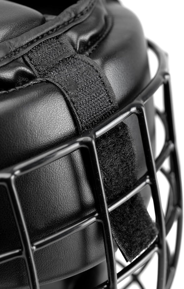 Evolution Trainingsboxhelm aus Kunstleder mit Metallgitter, Kopfschutz Boxen für Kickboxen, Kampfspo