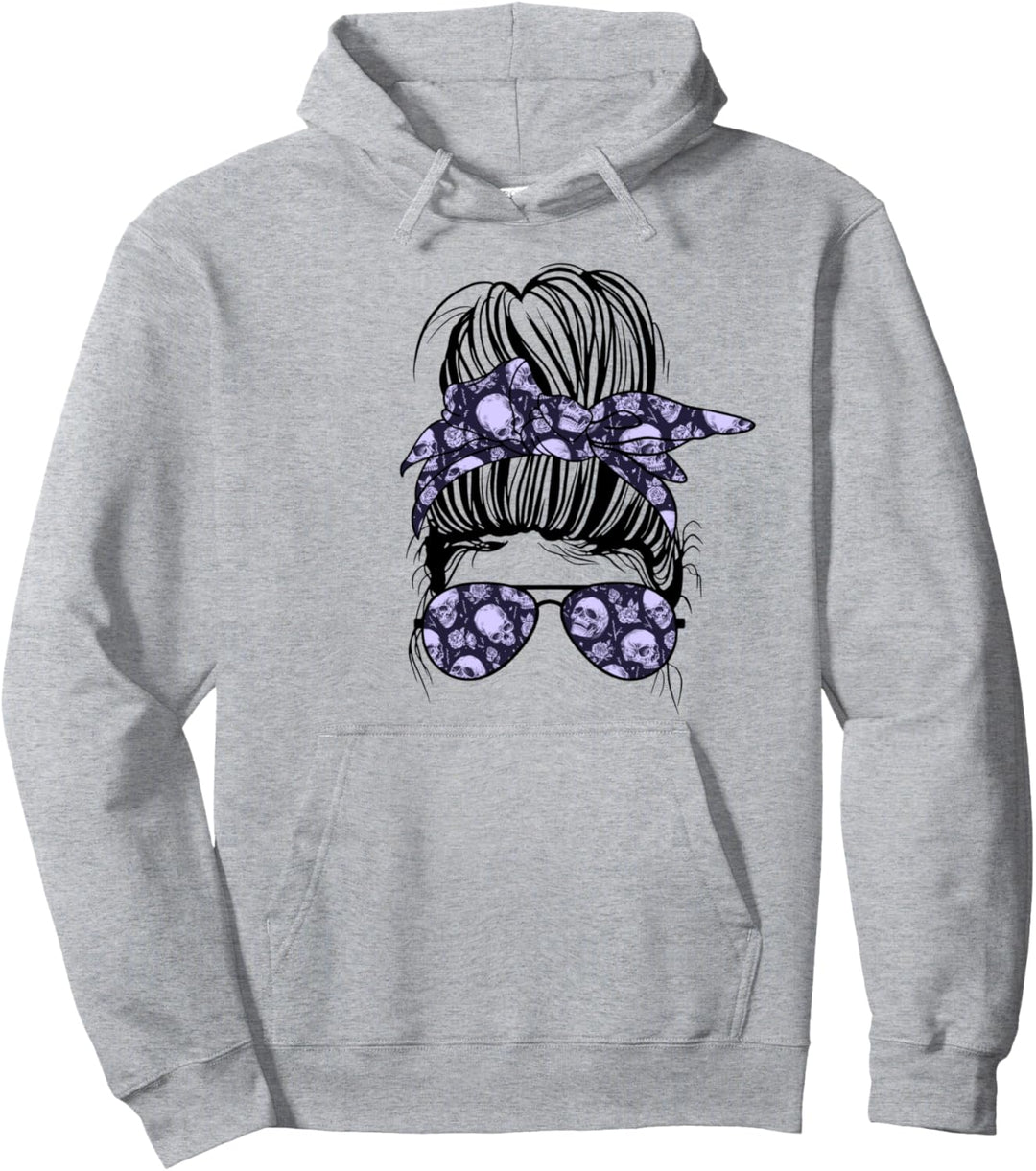 Unordentlicher Dutt Totenkopf mit Blumen Print Sonnenbrille Gothic Frauen Pullover Hoodie