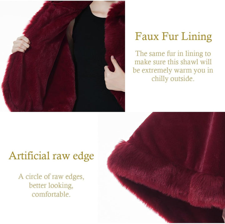 BEAUTELICATE Damen Kunstpelz Braut Umhang mit Kapuze Winter Braut Poncho Cape Kurz Warm Kunstpelz St