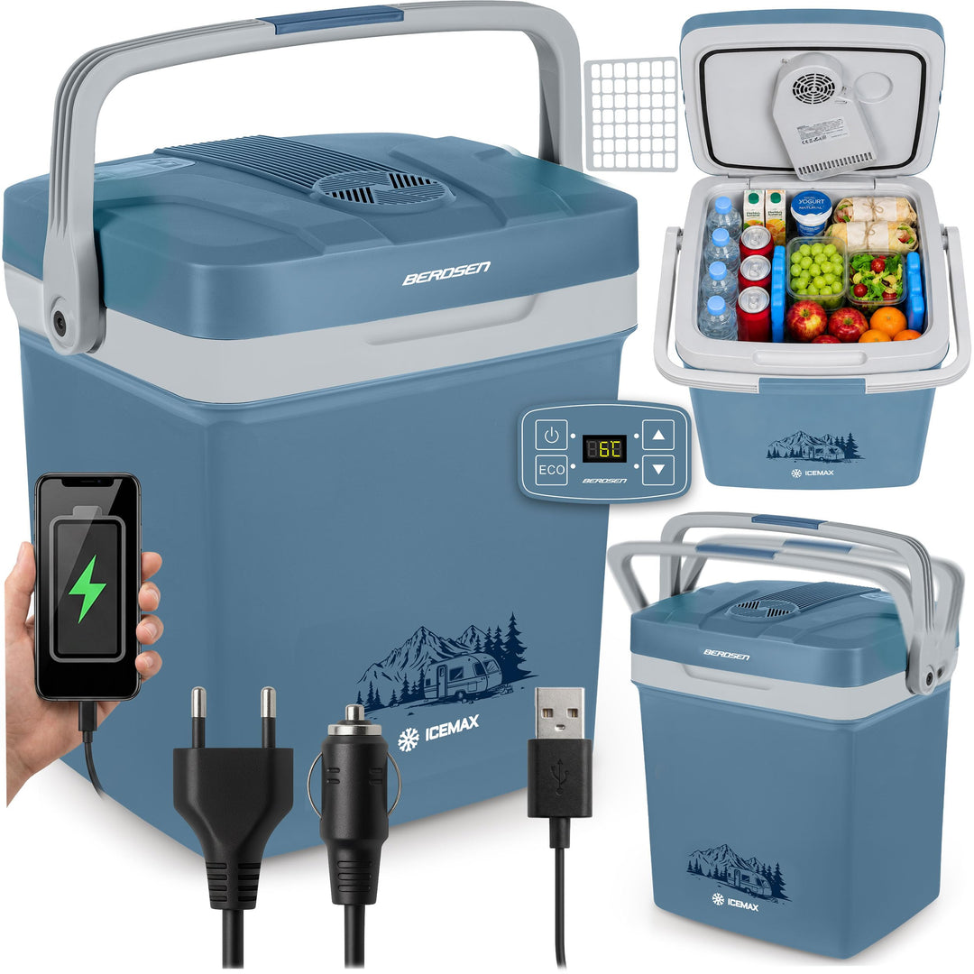 Berdsen Kühlbox Thermobox Auto Camping 12V/230V Mit Heizfunktion USB 41 x 30 x 48,5 cm 29 L 26 L bla