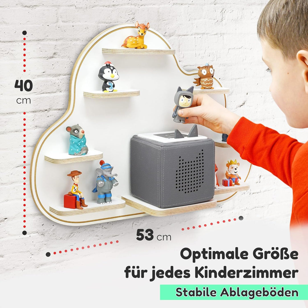 stadtecken Kinder Holzregal für Toniebox & Tonies – Wolkenform | Platz für ca. 27 Tonies | Wandregal