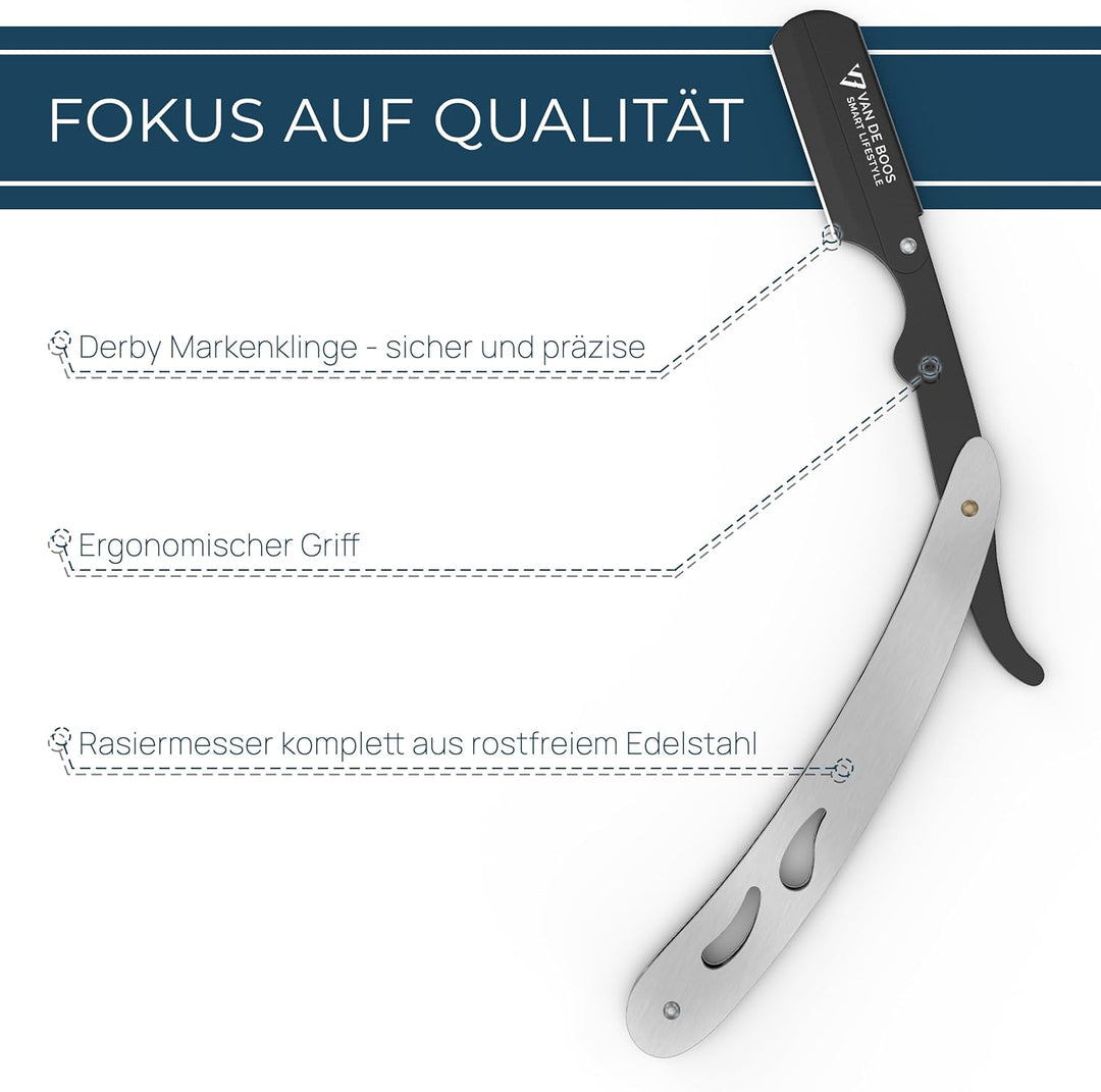 Van De Boos® Rasiermesser-Set mit 100 Derby Wechselklingen - Hochwertiges Edelstahl Barbier Bartmess