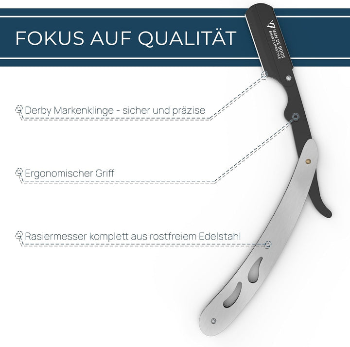 Van De Boos® Rasiermesser-Set mit 100 Derby Wechselklingen - Hochwertiges Edelstahl Barbier Bartmess
