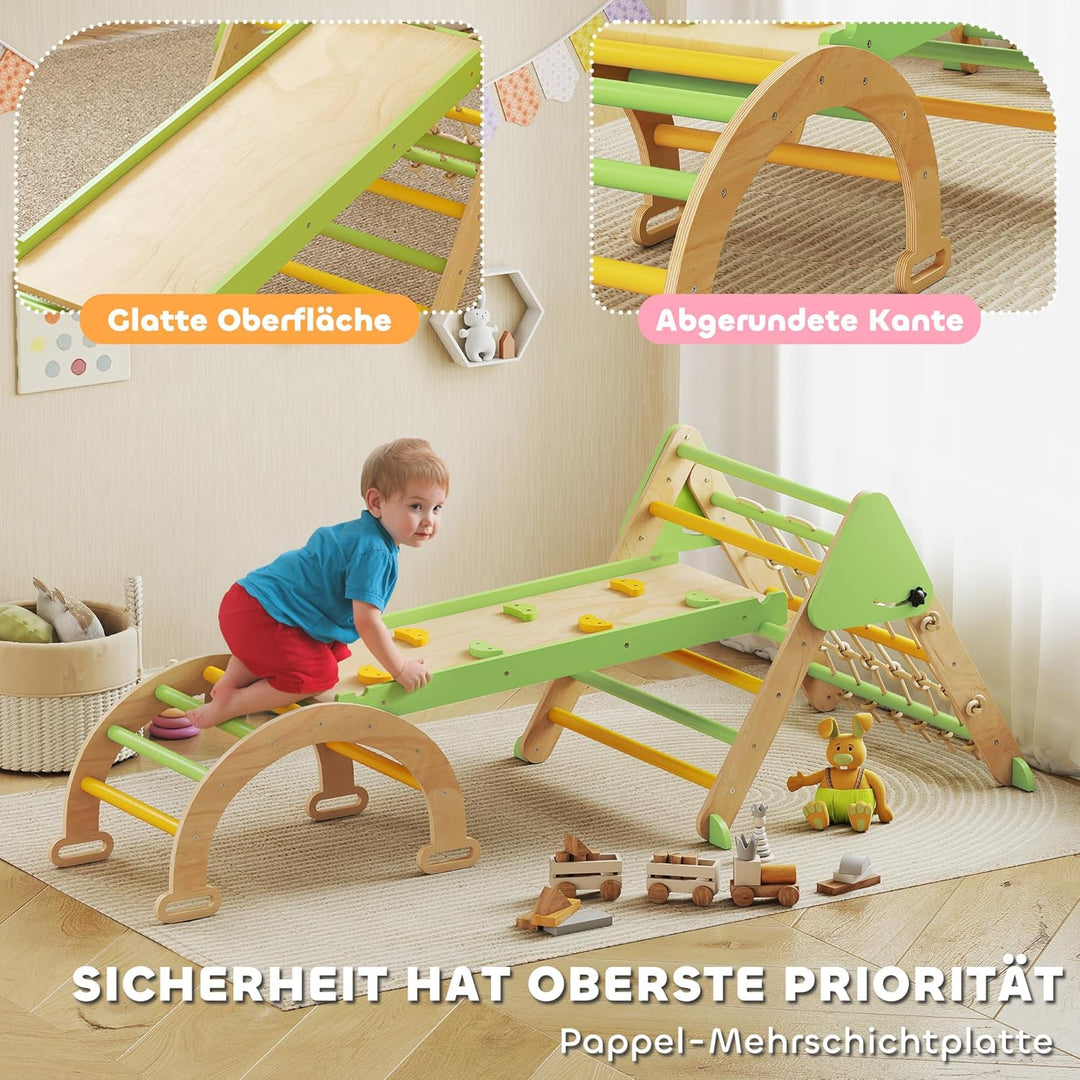 AIYAPLAY 8-in-1 Montessori Klettergerüst Indoor Holz Kletterdreieck mit Kletterbogen, doppelseitiger
