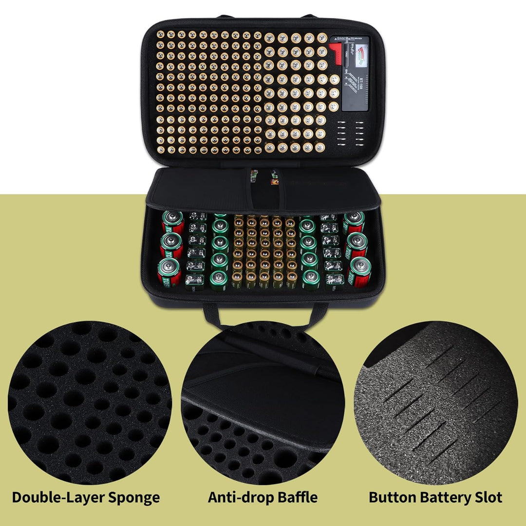 Peyyargo Hart Batterie Organizer Aufbewahrungsbox kompatibel mit 259 Batterien AA AAA C D 9V (Batter