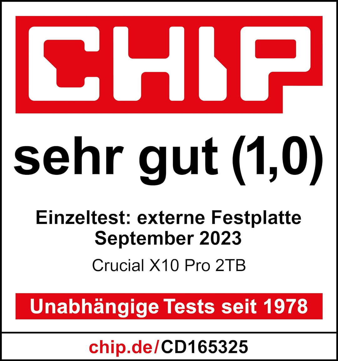 Crucial X10 Pro 2TB Externe SSD Festplatte mit USB-A Adapter, bis zu 2100MB/s Lesen und 2000MB/s Sch