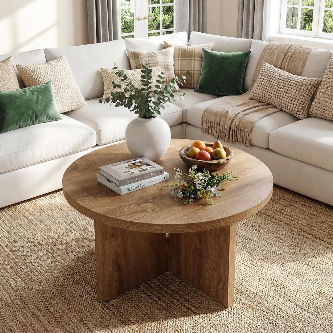 Tribesigns Runder Couchtisch, 80 cm, Moderner Holztisch in Braun, Kreis-Mitteltisch für Wohnzimmer,