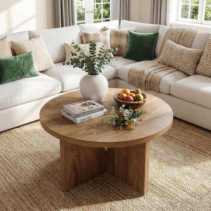 Tribesigns Runder Couchtisch, 80 cm, Moderner Holztisch in Braun, Kreis-Mitteltisch für Wohnzimmer,