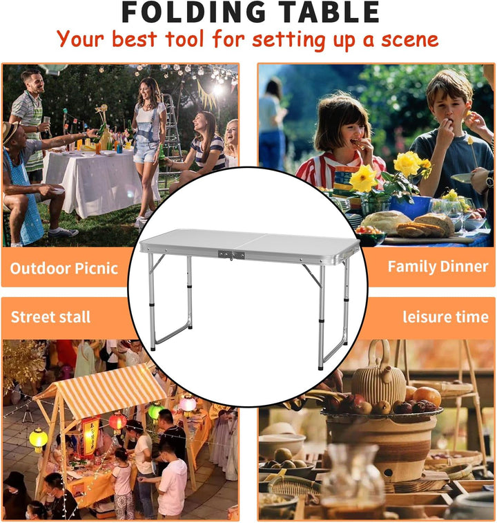 Aluminium-Klapptisch, tragbar, faltbar, Picknicktisch, Campingtisch, 3-fach höhenverstellbar, leicht