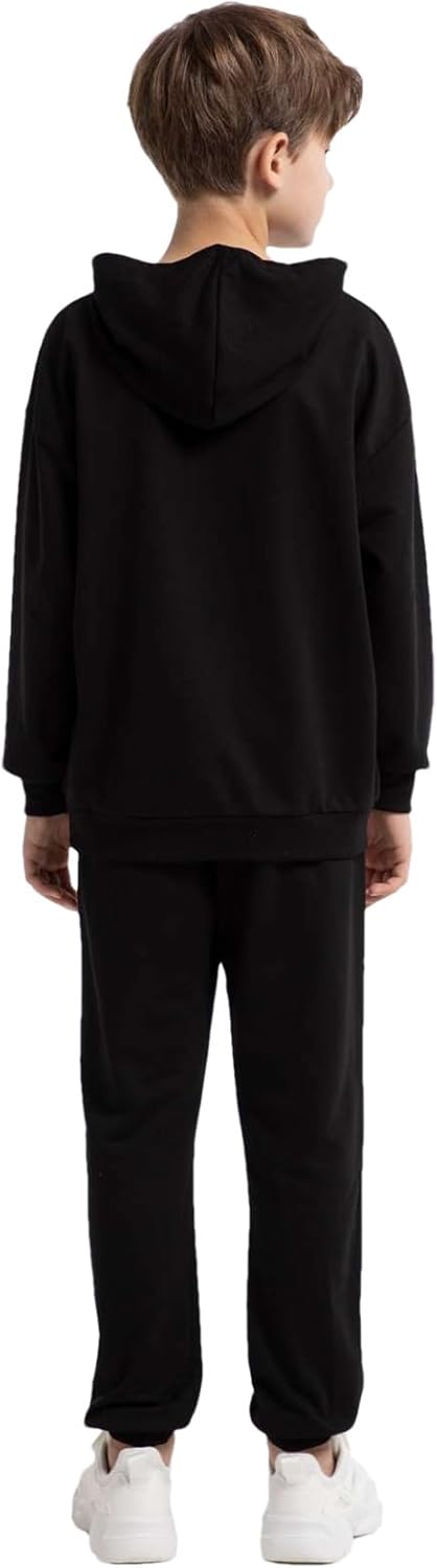 amropi Jungen Hoodie Trainingsanzug Sweatshirt Top und Hose Kleidungsset 2-15 Jahre 6-7 Jahre Schwar
