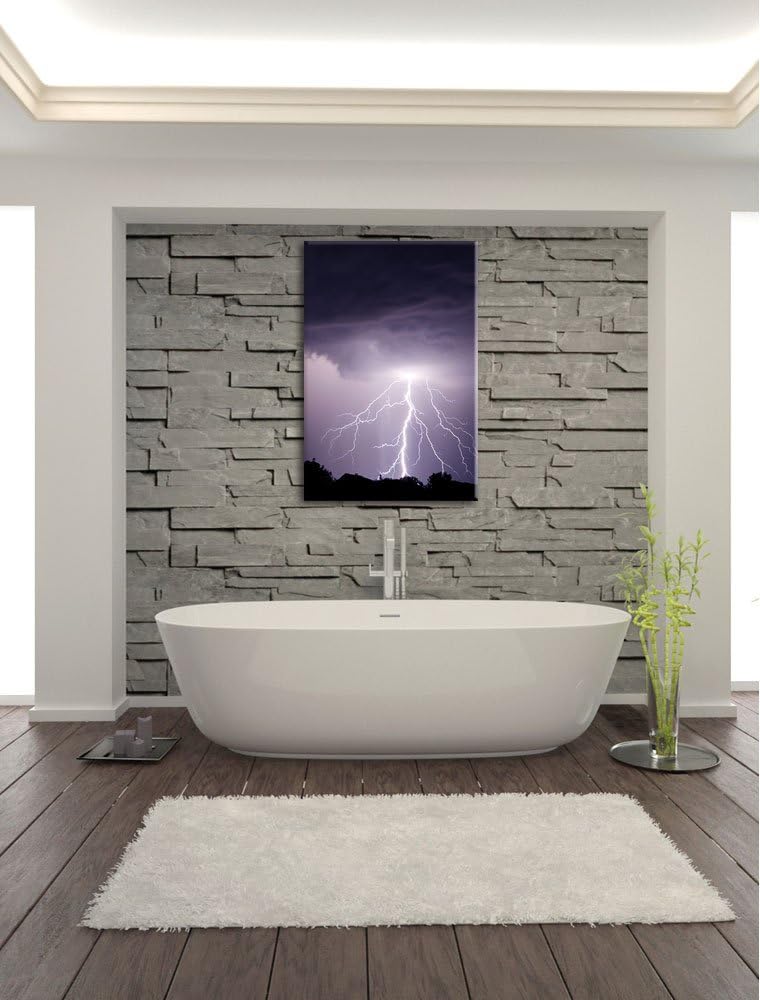 Pixxprint Einschlagender Blitz schwarz weiss als Leinwandbild/Grösse: 100x70 / Wandbild/Kunstdruck/f