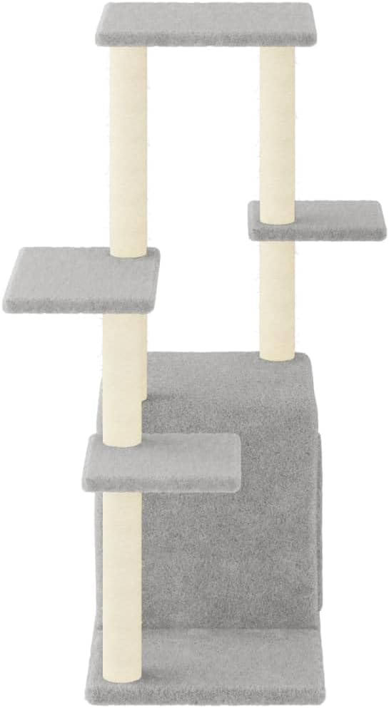 Kratzbaum mit Sisal-Kratzsäulen für Katzen 97,5 cm höhenverstellbar, Holz-Wohnung mit Hängematte, Li