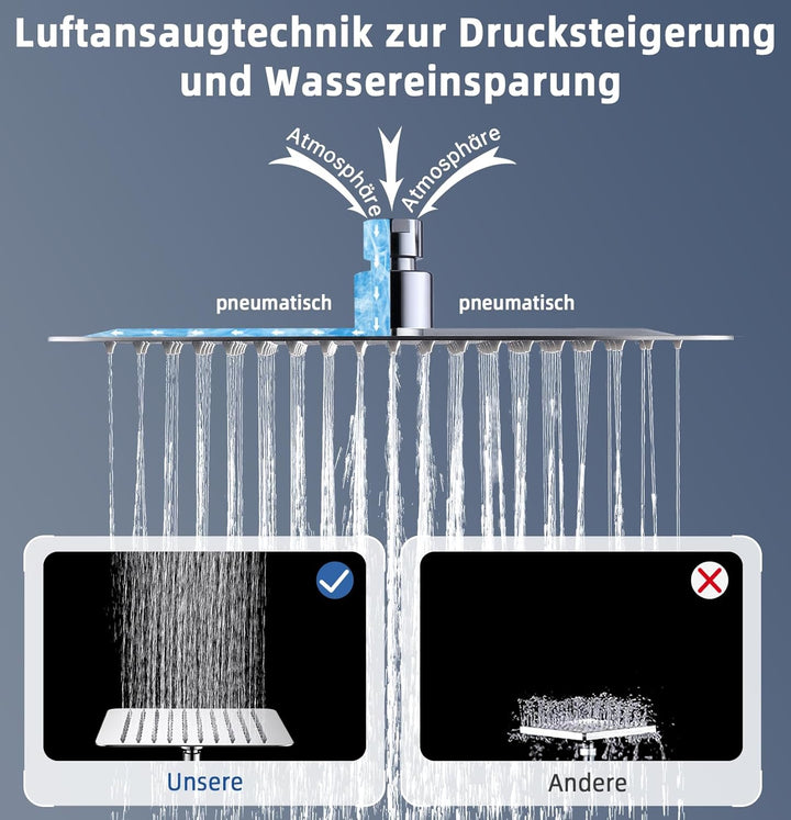 Duschkopf Regendusche, Edelstahl Regendusche Duschkopf, Anti-Kalk-Düsen (Chrom, 25 x 25 cm) Quadrati