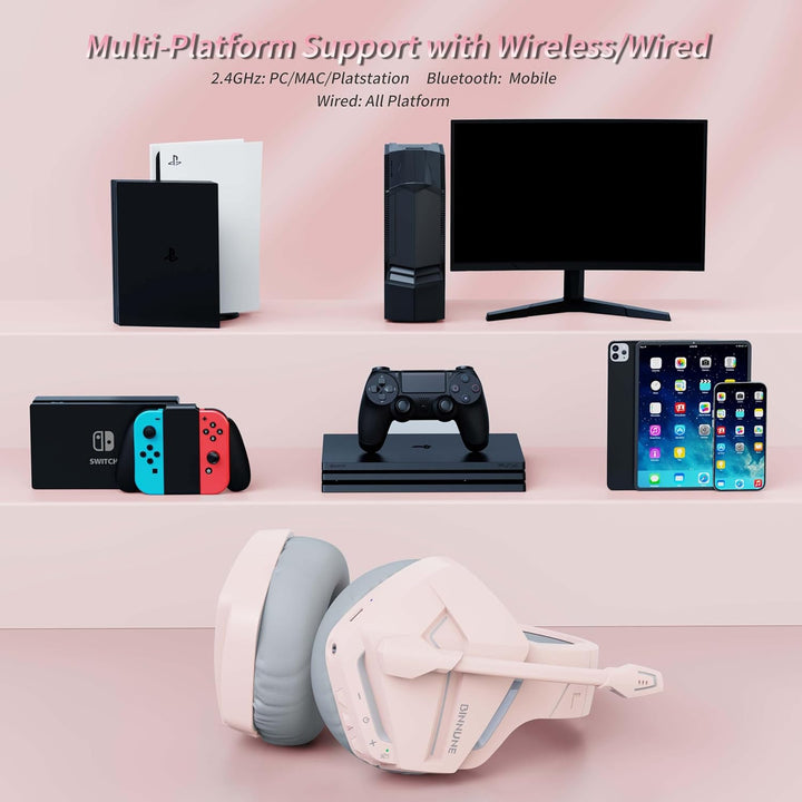 BINNUNE Gaming Headset, Wireless Headset für PS4 PS5 PC PlayStation 4 5, Gaming Kopfhörer mit Mikrof