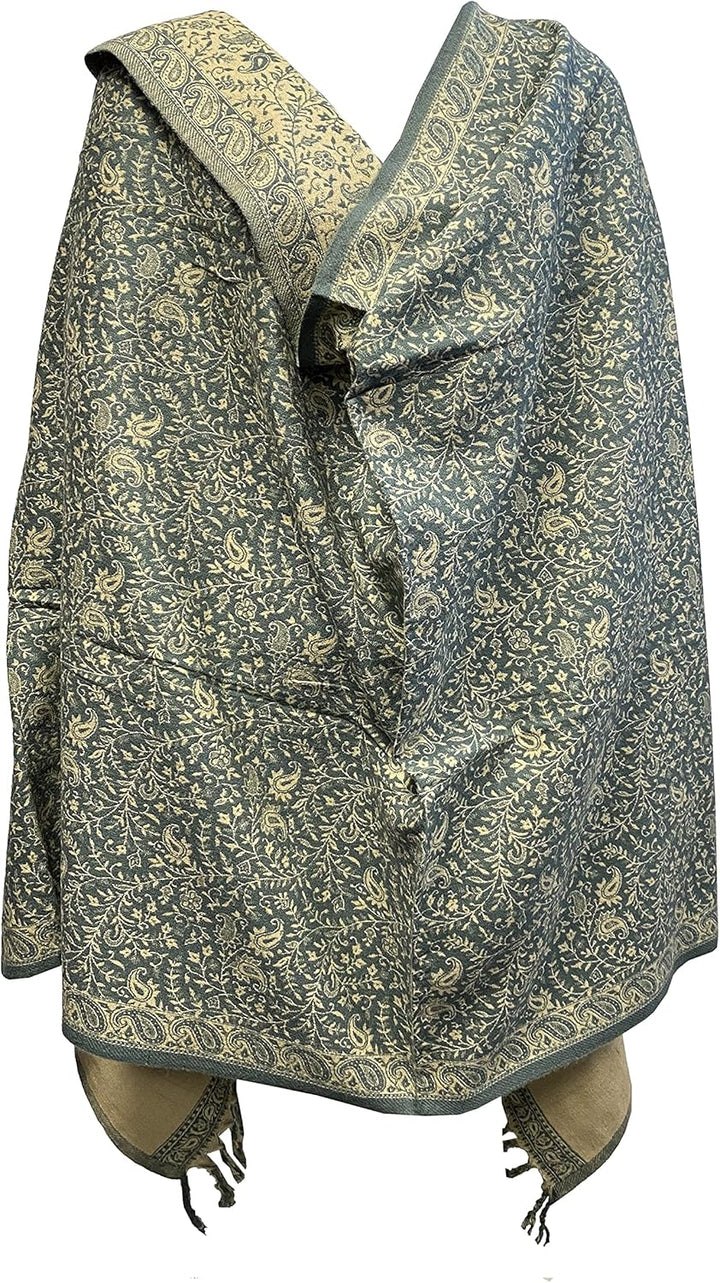 Winterschal aus weicher warmer Wolle mit Blätterdruck, handgefertigt, luxuriöser Schal, Decke, Überg