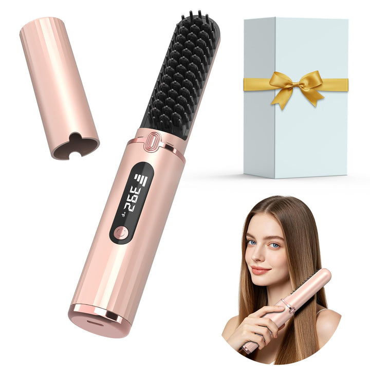 KARFUN Stylingbürste für kurze, 4 Temperaturstufen, Schnellaufheizung Rosa, Rosa