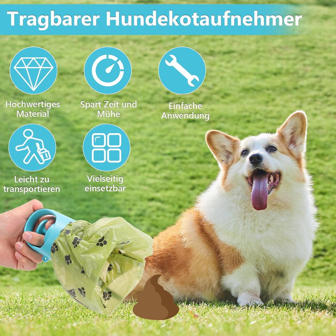 Tragbare Hundekotschaufel mit Tütenspender, 6-Klauen Hundekotgreifer berührungslos, Hundekotaufnehme
