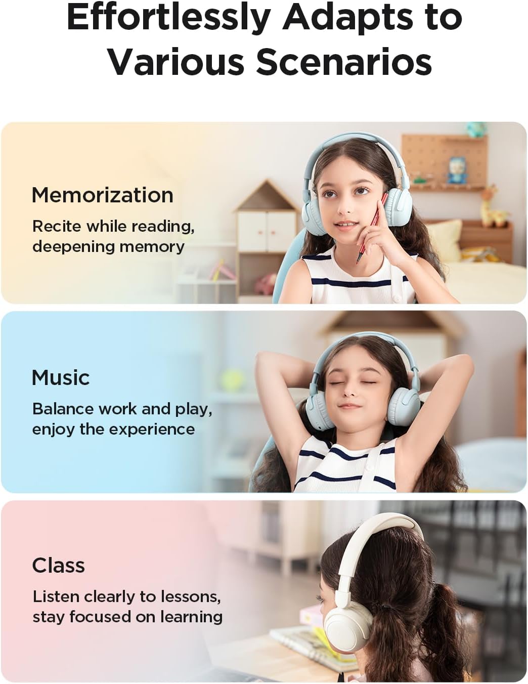 1MORE HQ20 Bluetooth Kopfhörer Kinder, Leicht-Kopfhörer Kabellos mit 75/85/90dB Lautstärkegrenze, 65